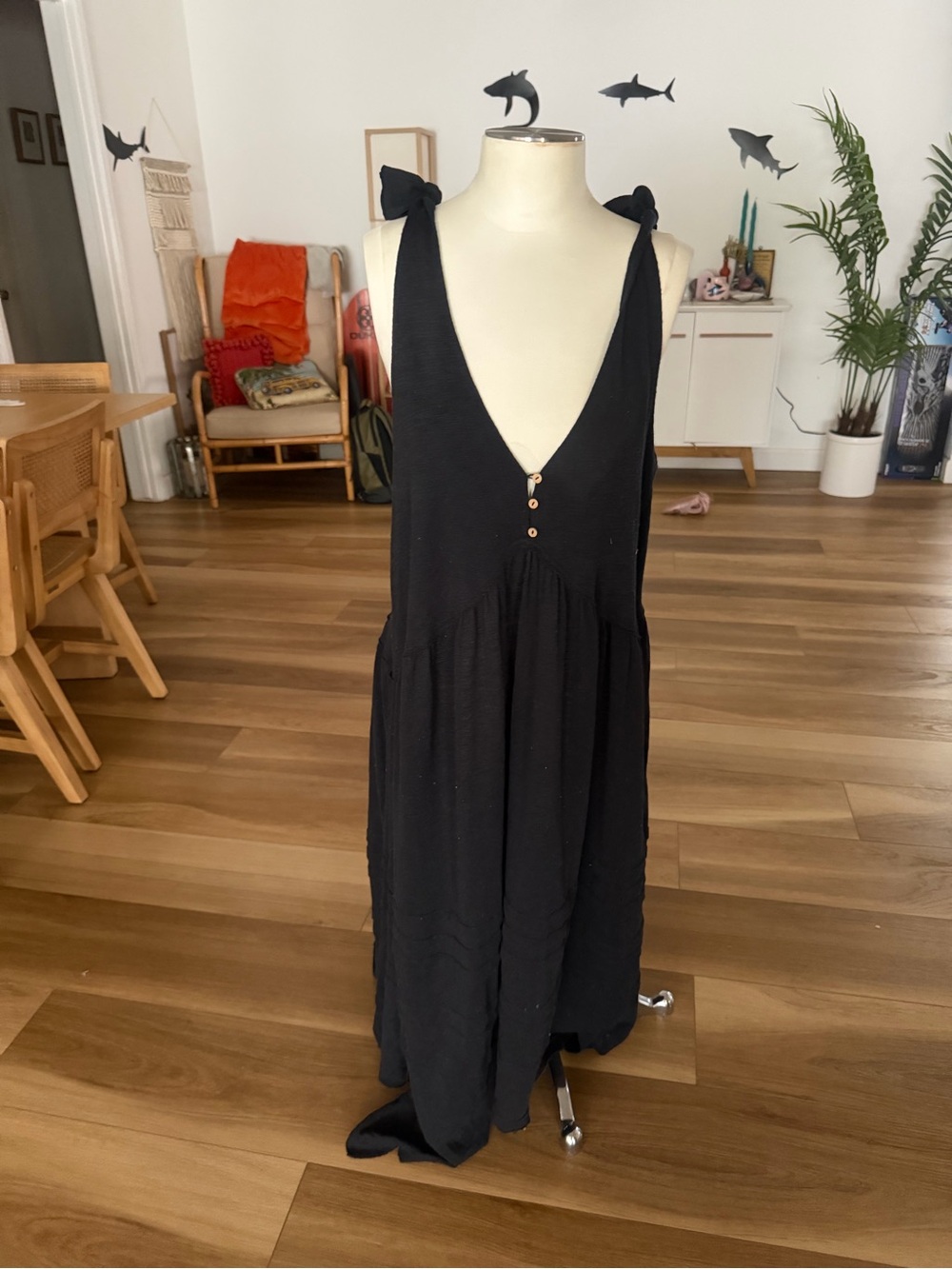 Free People Beach Black Tie-Shoulder Maxi Dress - Women's
